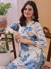Saanjh Floral Printed Pure Cotton Tunic & Trousers Co-Ord Set