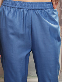 Vishudh Blue Ethnic Motifs Yoke Design Straight Kurta With Trousers & Dupatta