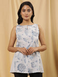 W Floral Printed Keyhole Neck Cotton Top