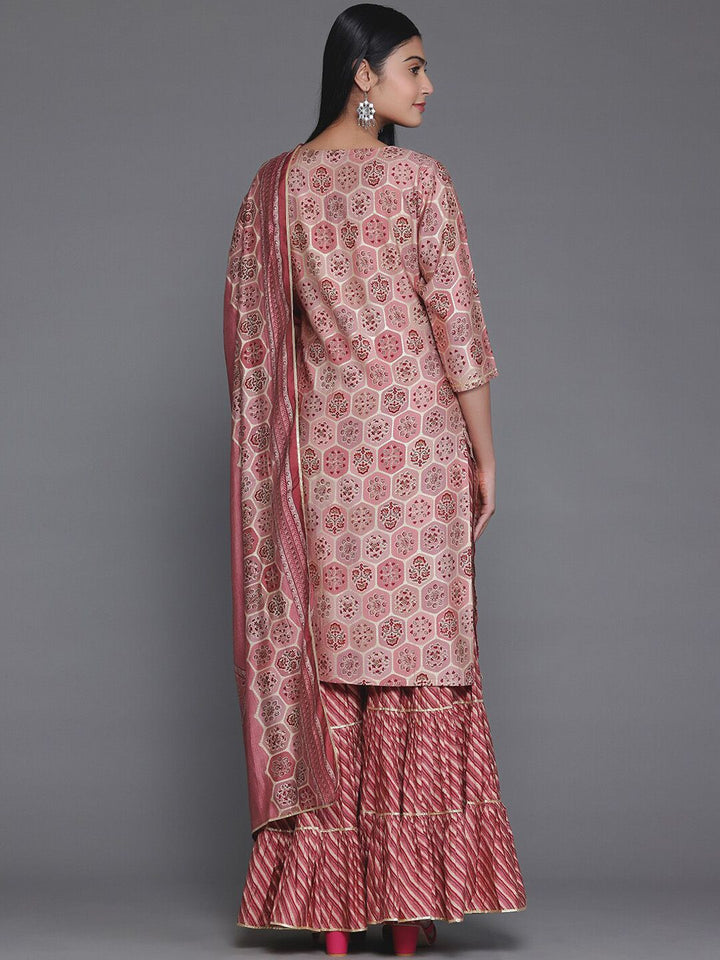 Libas Floral Yoke Design Round Neck Three-Quarter Sleeves Gotta Patti Kurta Set