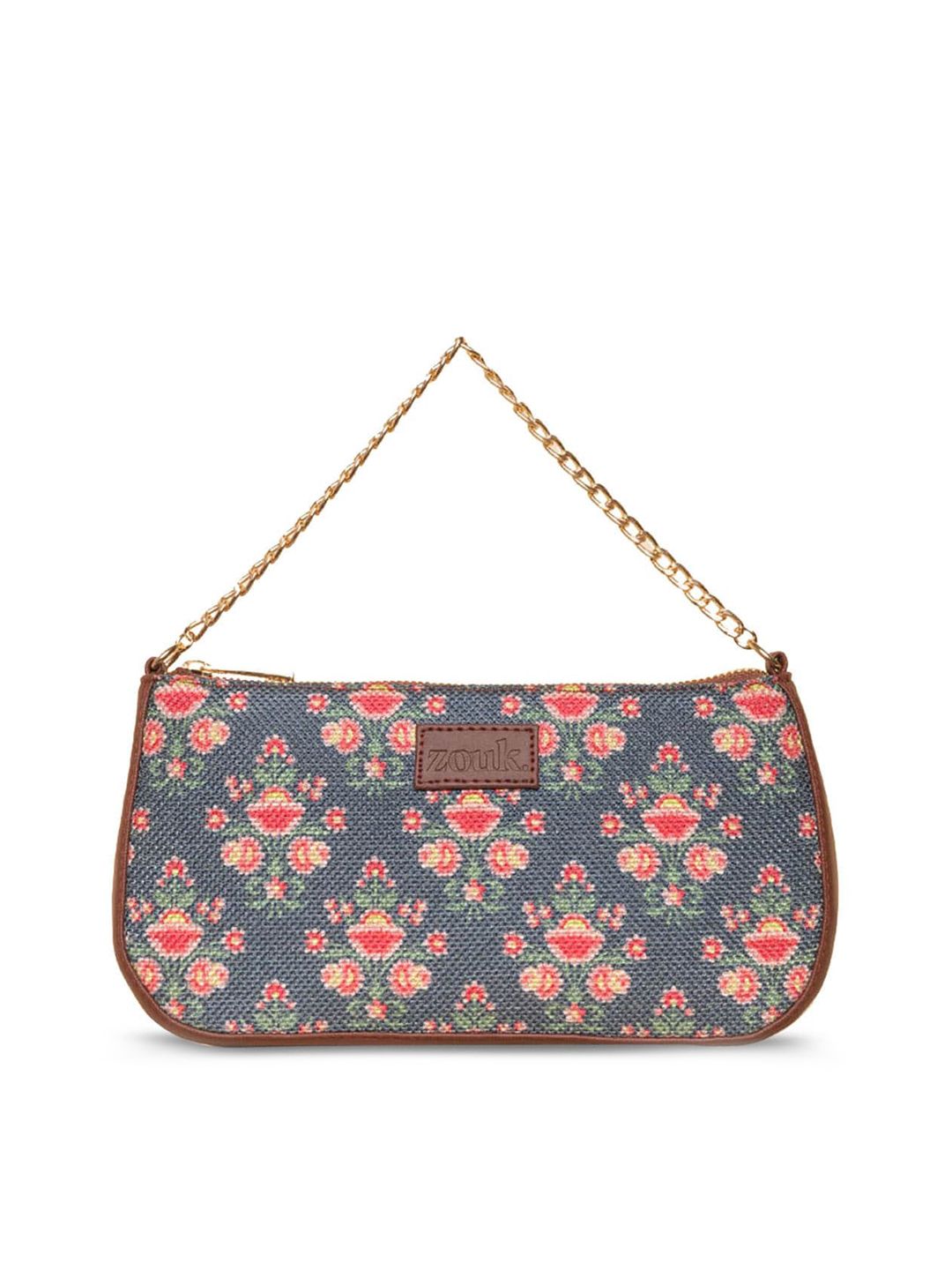 ZOUK Floral Printed Structured Baguette Bag Handbags
