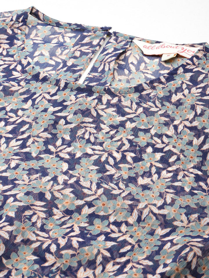 all about you Floral Print Sheer Cinched Waist Top