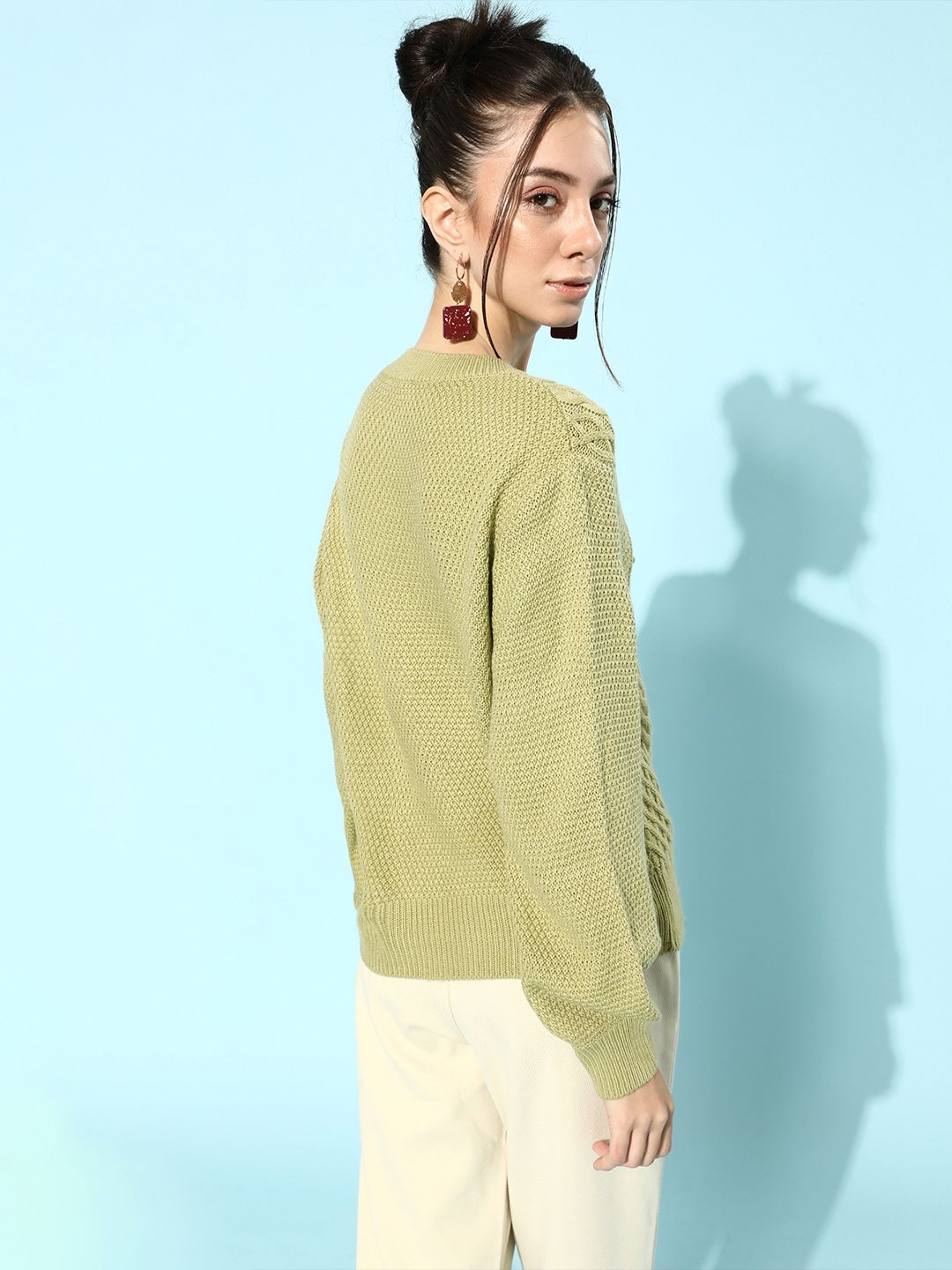 STREET 9 Women Green Cable Knit Acrylic Pullover