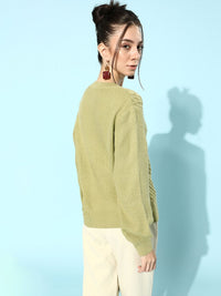 STREET 9 Women Green Cable Knit Acrylic Pullover