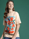 DressBerry Women Floral Printed Drop-Shoulder Sleeves T-shirt