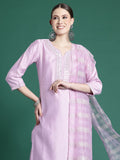 Indo Era Yoke Design Mirror Work Liva Kurta With Trousers & Dupatta
