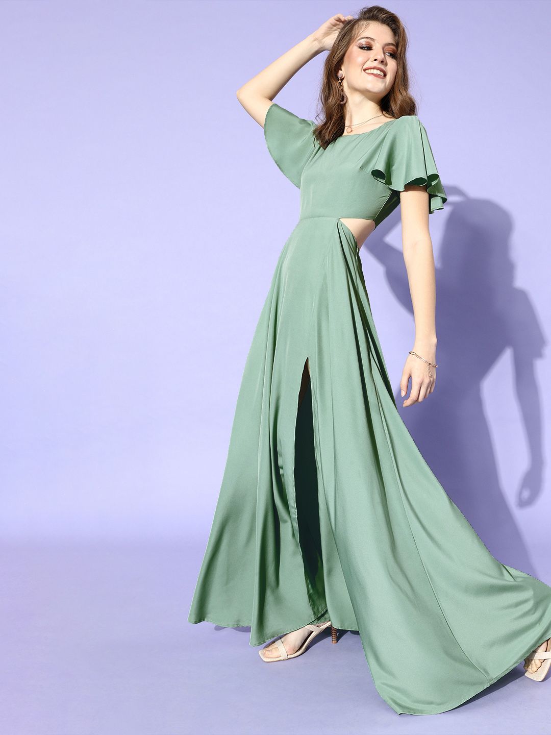 Berrylush Women Gorgeous Green Solid Flounced Dress