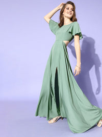 Berrylush Women Gorgeous Green Solid Flounced Dress