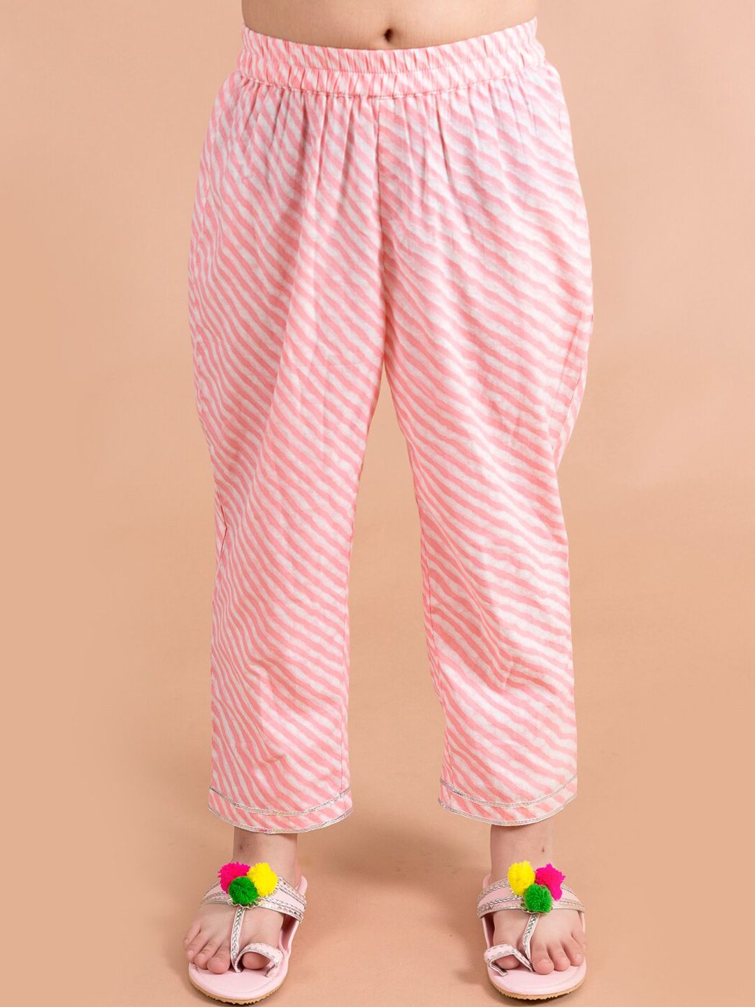 pspeaches Girls Pink Printed Angrakha Pure Cotton Kurta Set