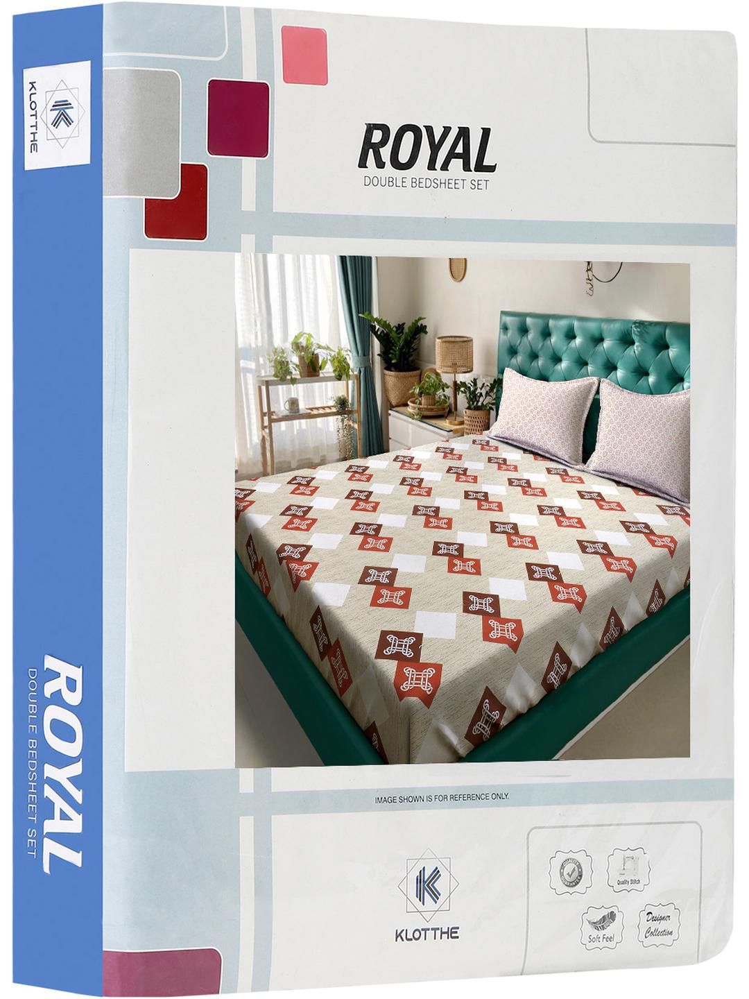 KLOTTHE Beige Geometric 400 TC Cadar Katil King dengan 2 Sarung Bantal