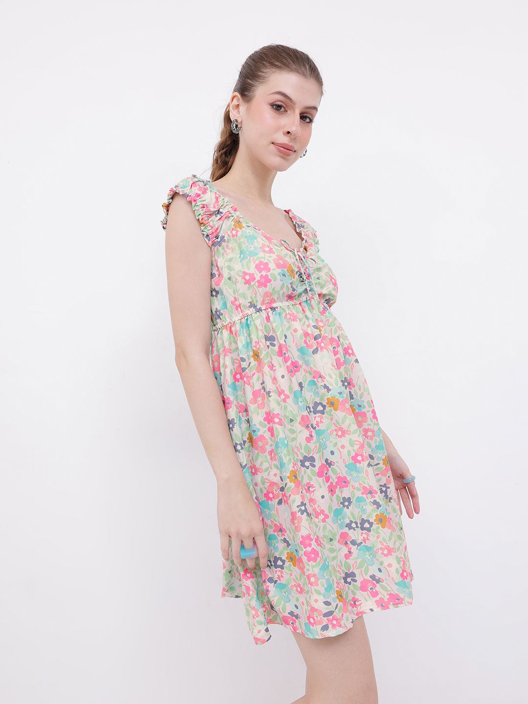 DressBerry Bloom With Style Floral Printed Ruched Detail A-line Dress