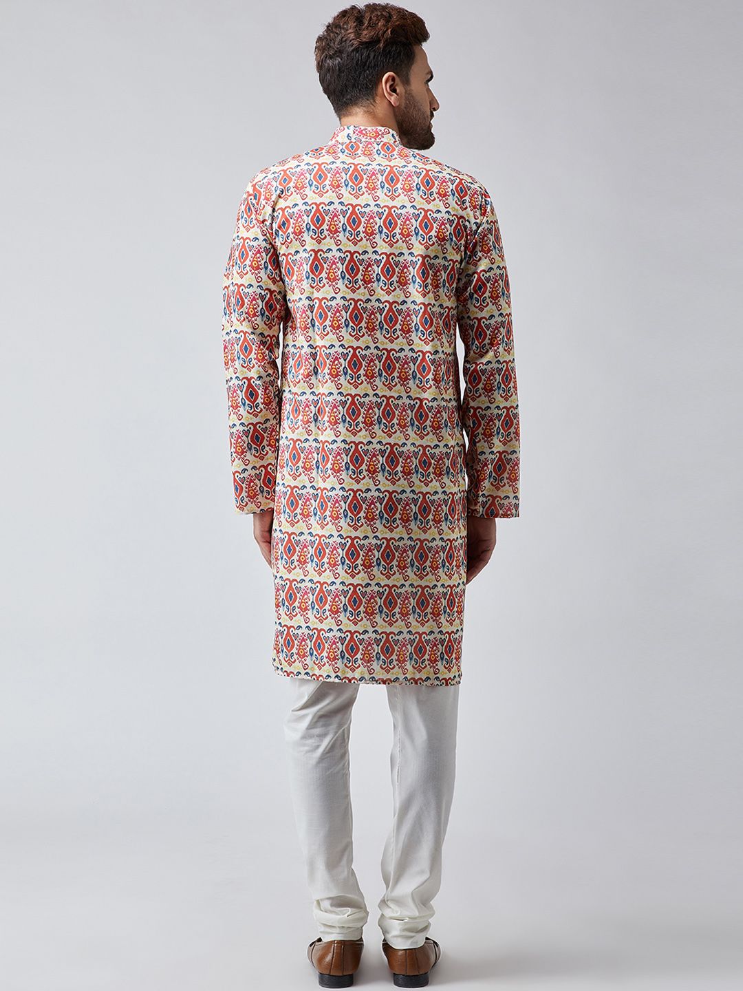 SOJANYA Men Off-White & Red Printed Straight Kurta