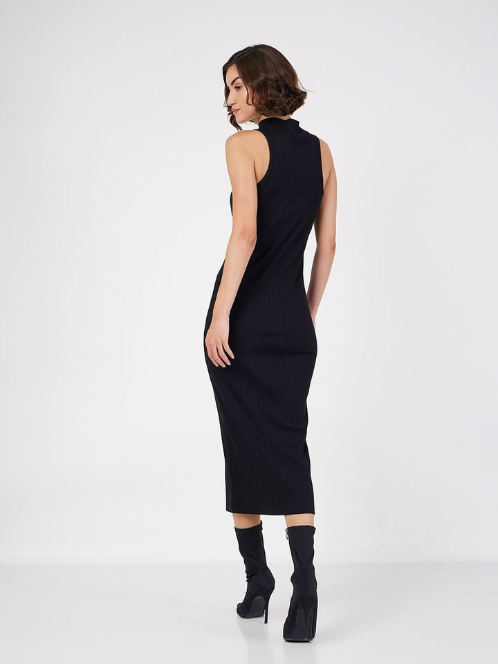 SASSAFRAS High Neck Sleeveless Midi Sheath Dress