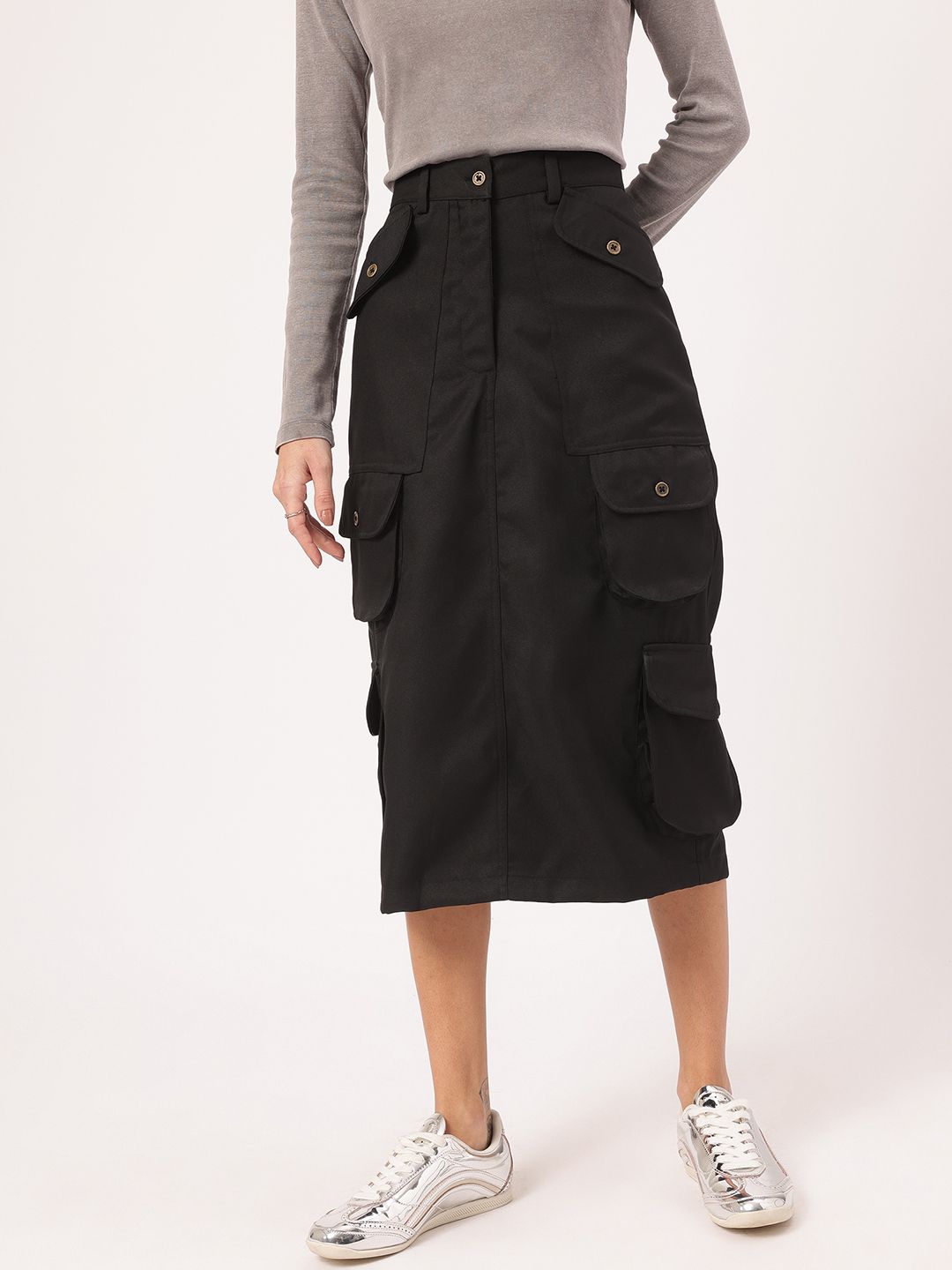 DressBerry Grunge Utility Straight Cargo Midi Skirt