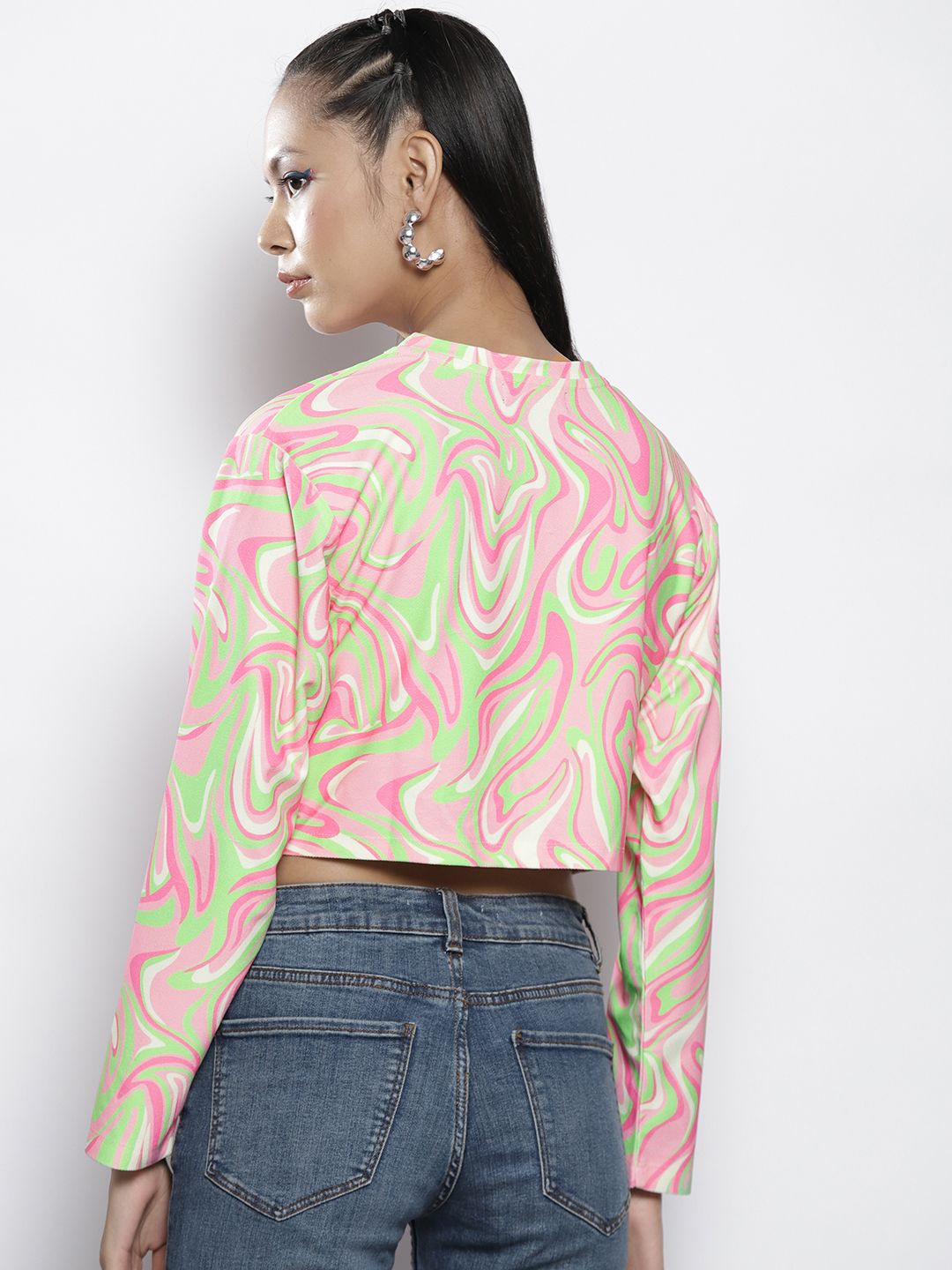 SASSAFRAS Women Red Printed Knot Crop Sweatshirt