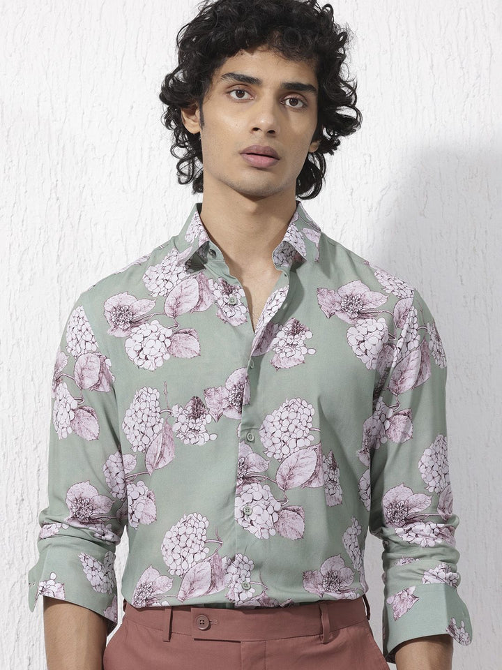 RARE RABBIT Men Sakura Slim Fit Floral Opaque Printed Shirt