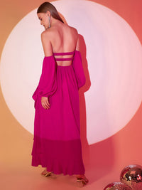 Berrylush Pink Cut Outs A-Line Midi Dress