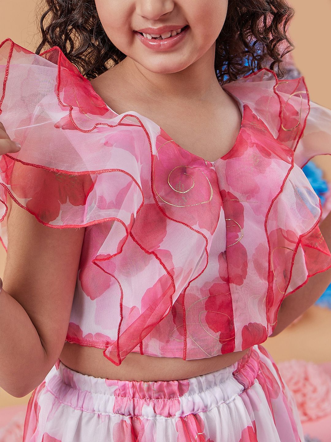 pspeaches Girls Floral Printed Crop Top With Skirt