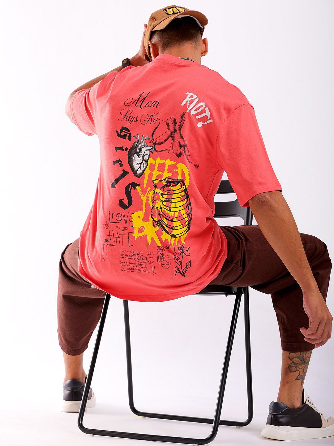 The Indian Garage Co Men Back Printed Boxy Oversized Round Neck T-shirt