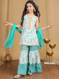 Cutiekins Girls Floral Printed Regular Gotta Patti Kurta with Sharara & With Dupatta