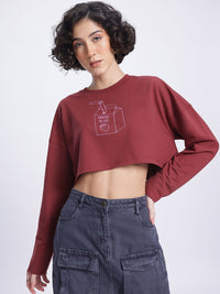 DressBerry Texture Printed Boxy Crop Sweatshirt