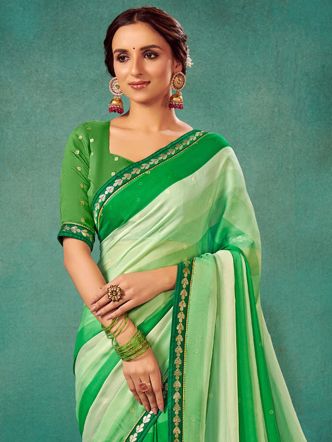 Saree mall Striped Gotta Patti Poly Chiffon Sarees