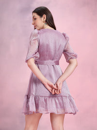 DressBerry Puff Sleeve Belted A-Line Dress