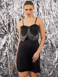 STREET 9 Black Embellished Shoulder Straps Satin Sheath Dress