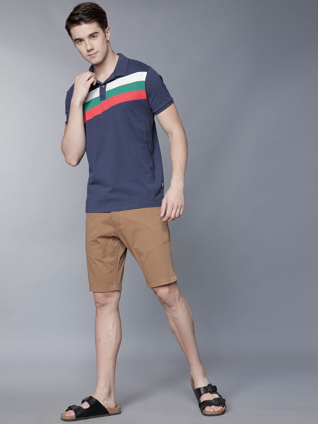 HIGHLANDER Men Khaki Solid Slim Fit Chino Shorts