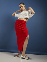 DressBerry Flattering Staple Ribbed Midi Skirt with Slit