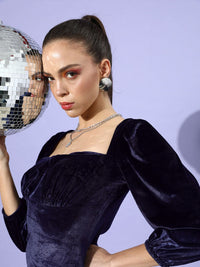 STREET 9 Women Deep Navy Blue Solid Velvet Dress