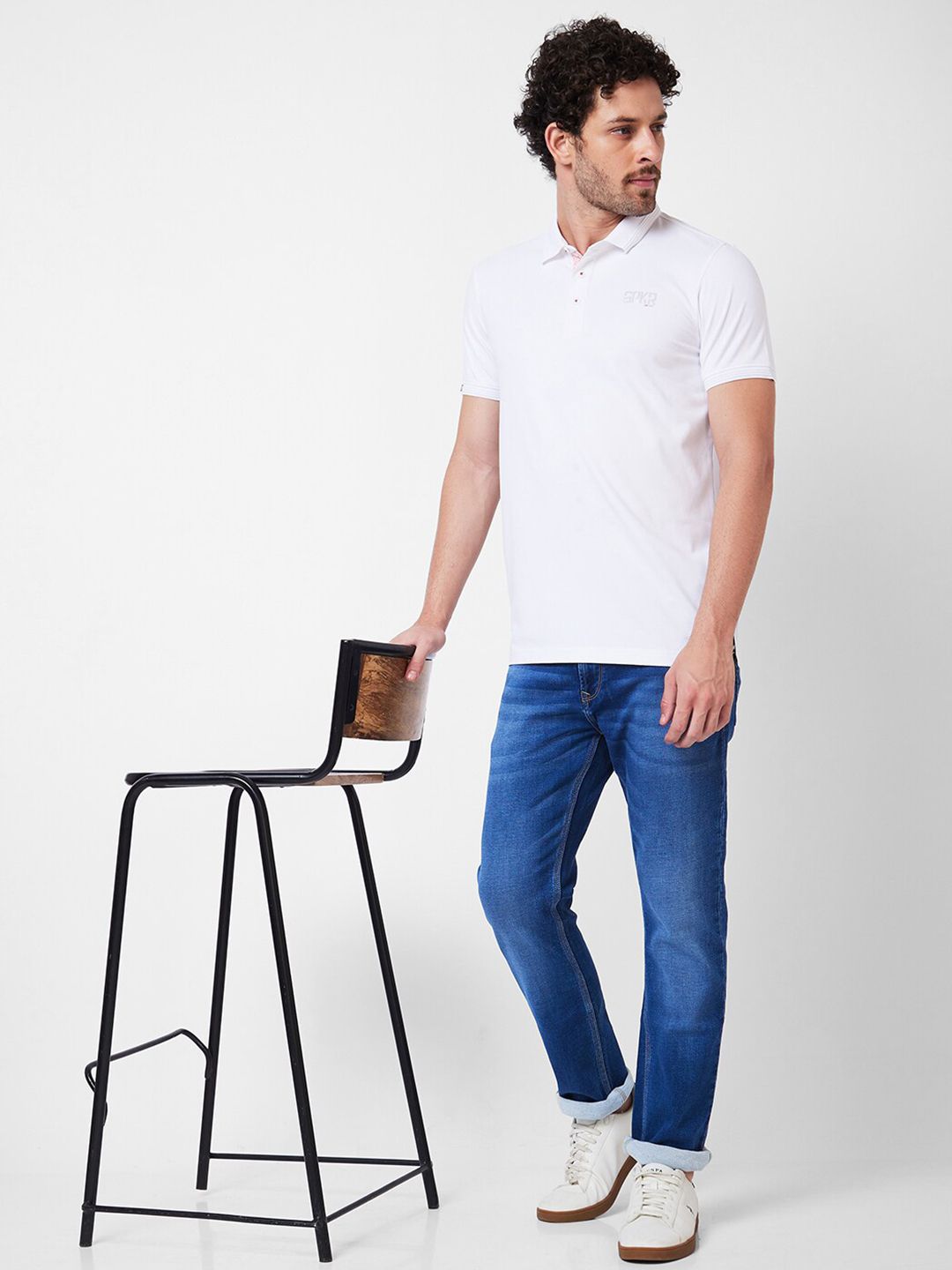 SPYKAR Polo Collar Applique Cotton Slim Fit T-shirt