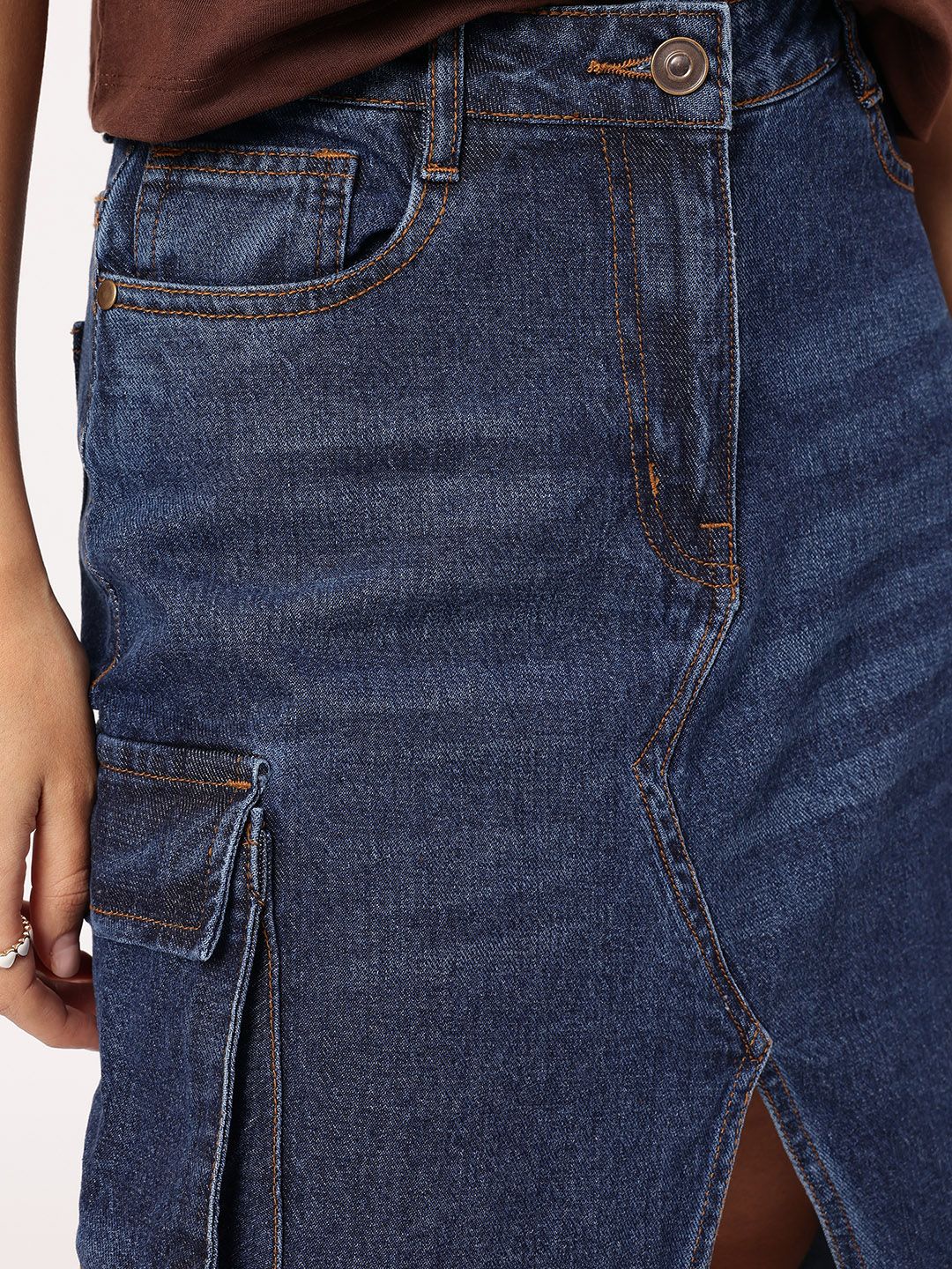 DressBerry Urban Utility Front Slit Cargo Style Denim Skirt