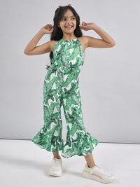 pspeaches Girls Halter Neck Printed Silk Basic Jumpsuit