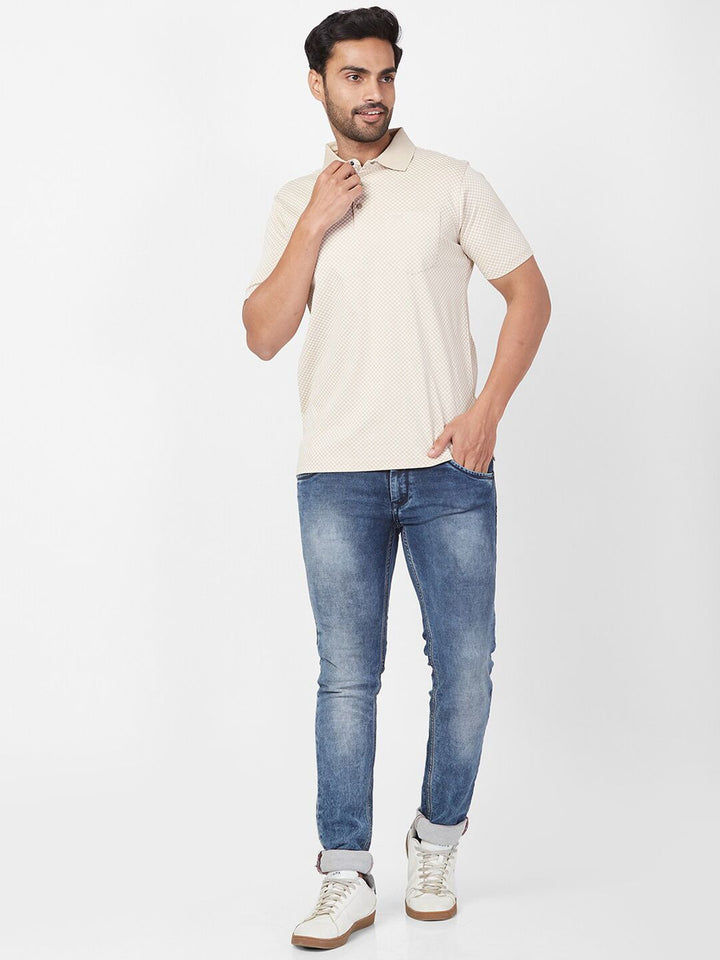 Park Avenue Geometric Printed Polo Collar Cotton Slim Fit T-shirt