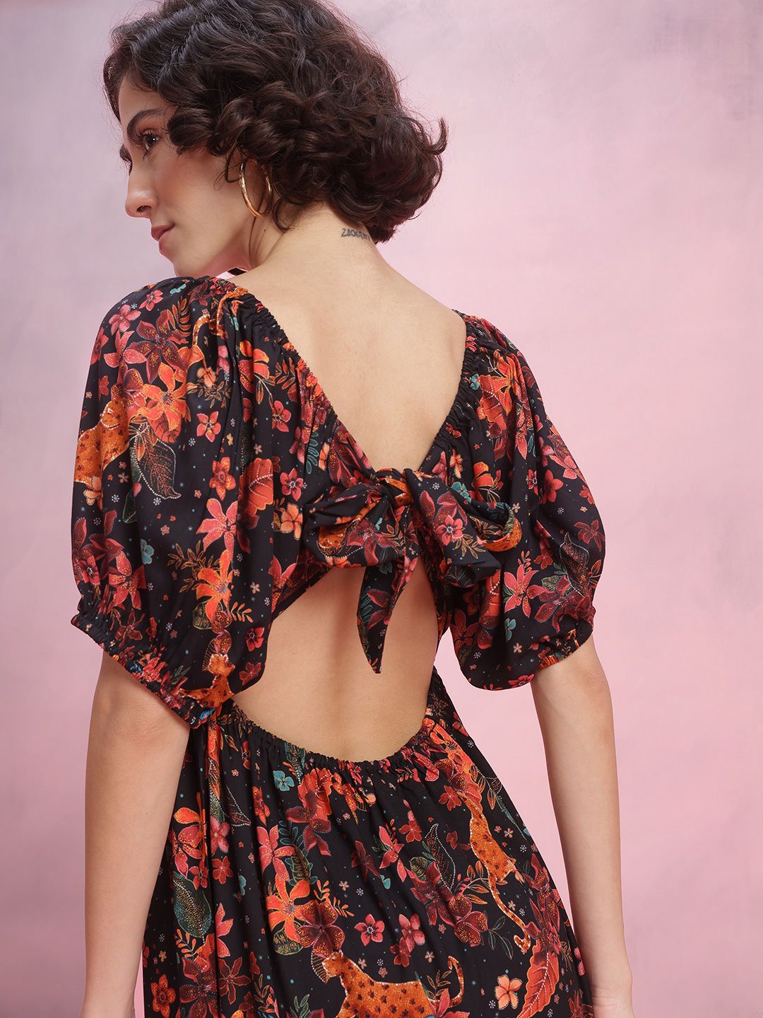 DressBerry Floral Printed Knot Detail Tiered A-Line Maxi Dress