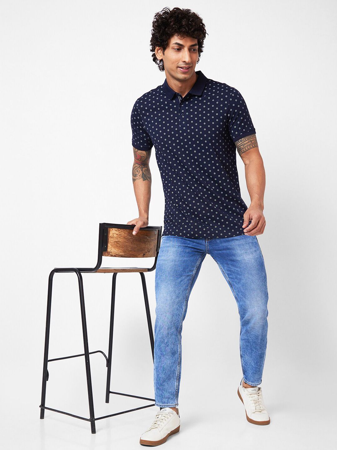 SPYKAR Geometric Printed Polo Collar Slim Fit T-shirt