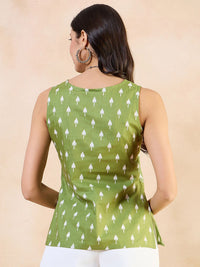Anouk  Print Cotton Green Geometric Printed Sleeveless Top