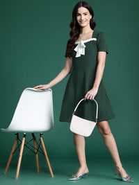 DressBerry Textured Bow-Detail A-Line Dress