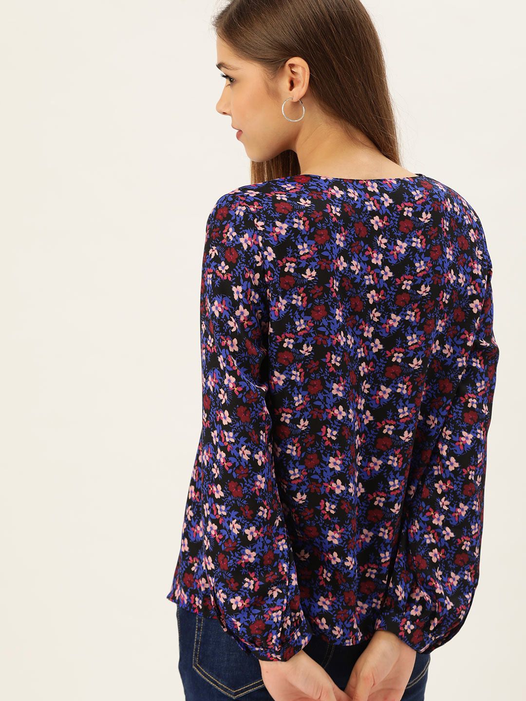 DressBerry Blue & Pink Floral V-Neck Top