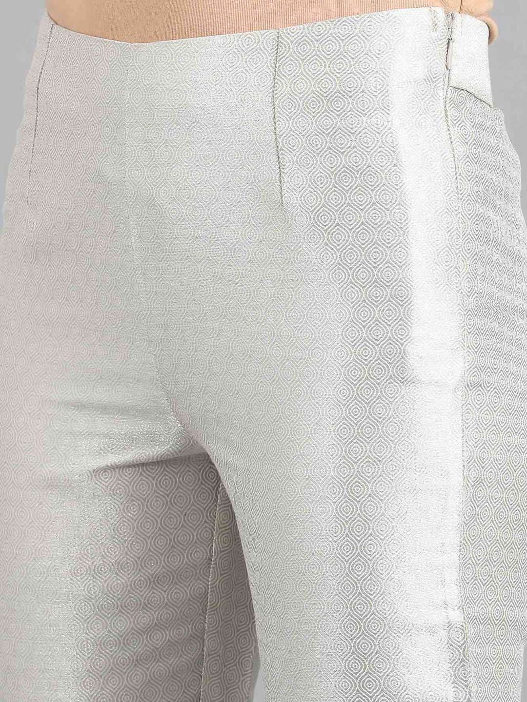 W Women Silver-Toned Striped Slim Fit Trousers