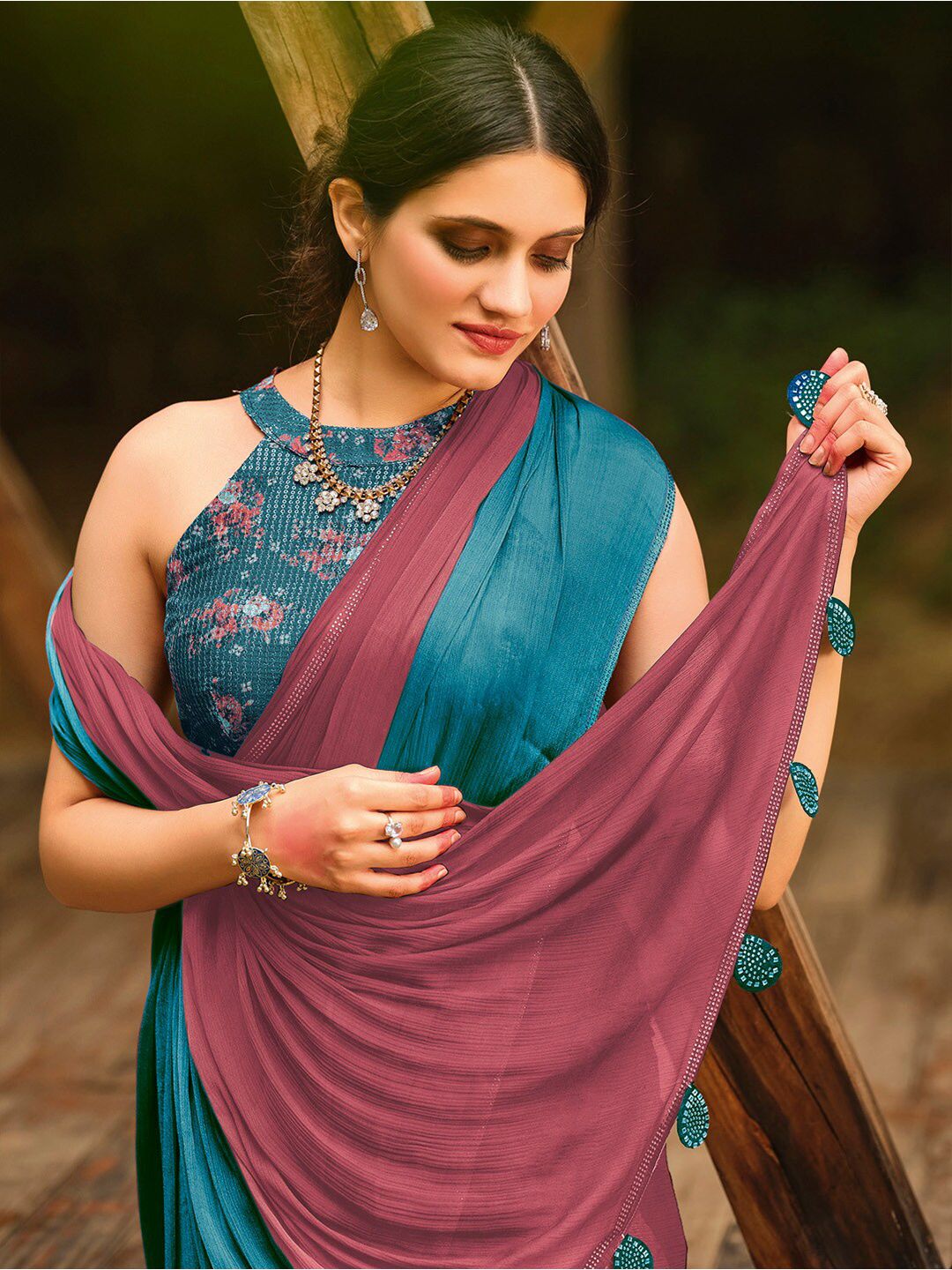 Saree mall Ombre Sequinned Pure Chiffon Sarees