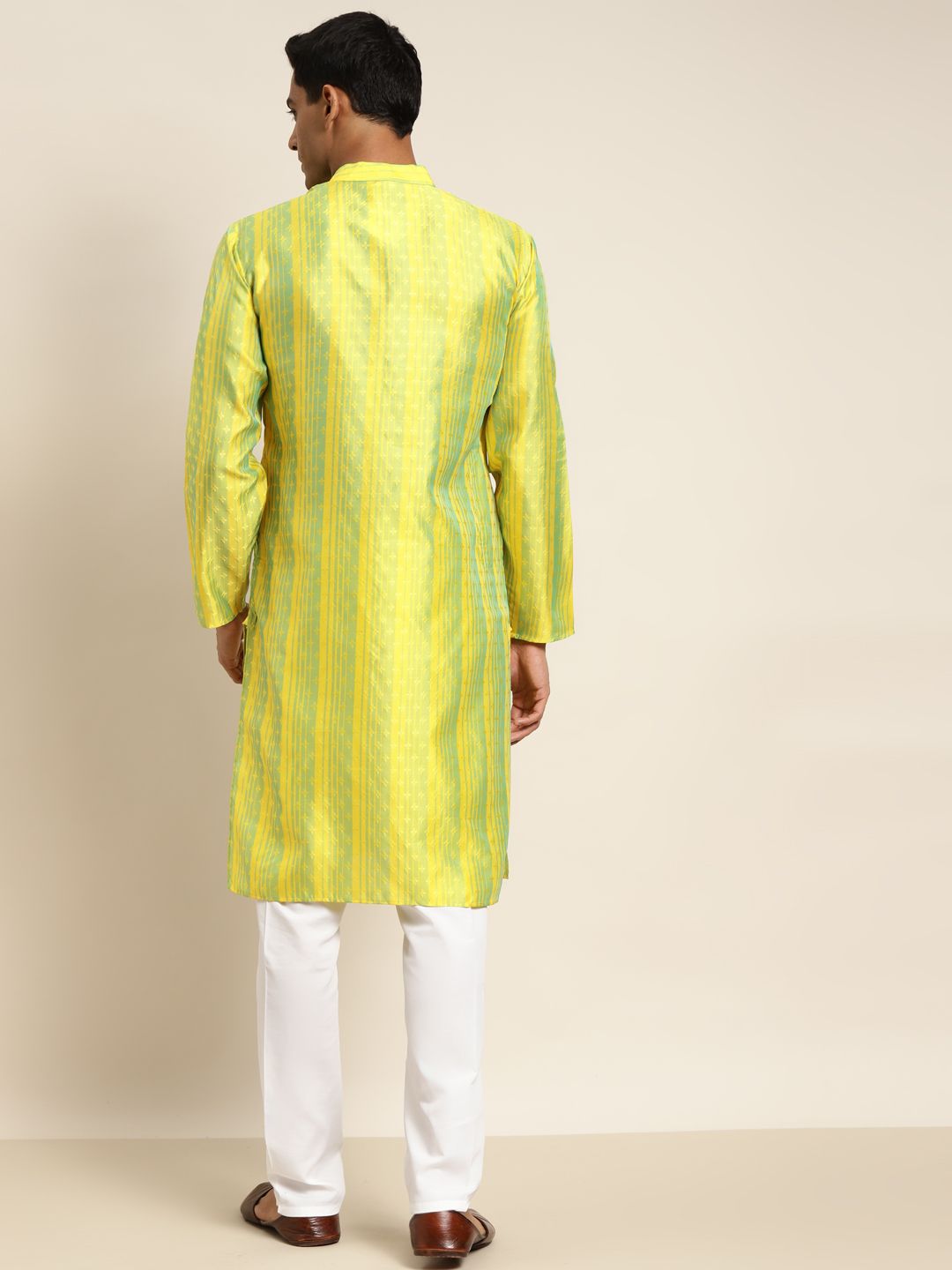 SOJANYA Men Yellow & Green Ethnic Motifs Kurta