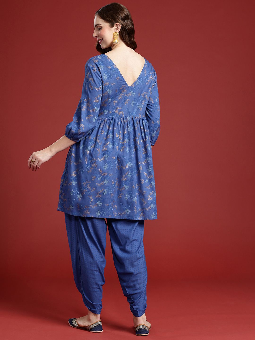 Anouk Women Floral Printed Angrakha Kurta With Dhoti Pants