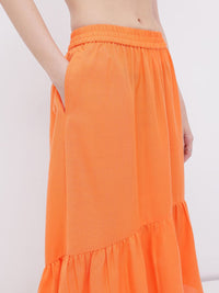 DressBerry Women Dream In Orange Gathered A-line Midi Skirt