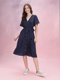 DressBerry V-Neck Tie-Up Detail A-Line Dress