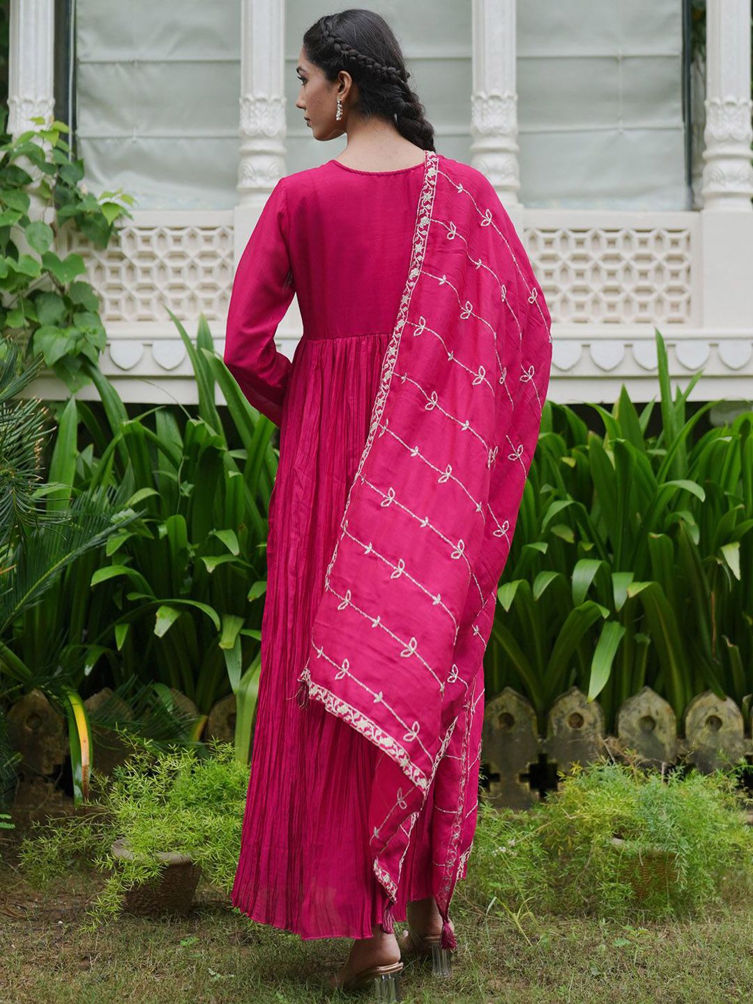 Indo Era Women Floral Embroidered Pleated Kurta with Trousers & With Dupatta