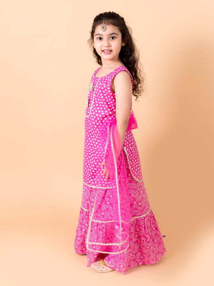 pspeaches Girls Purple Ethnic Motifs Printed Pure Cotton Kurta with Sharara & With Dupatta