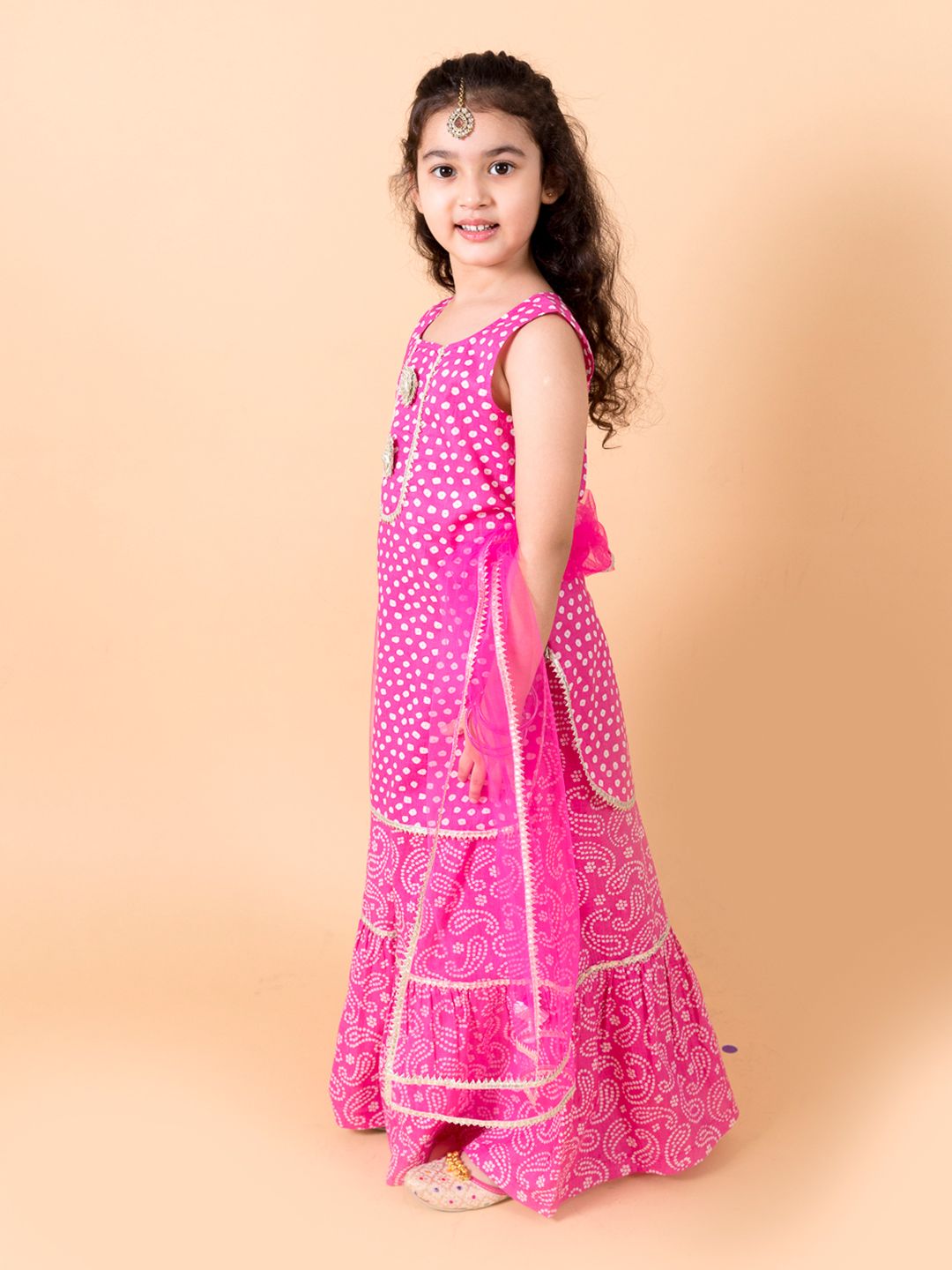 pspeaches Girls Purple Ethnic Motifs Printed Pure Cotton Kurta with Sharara & With Dupatta