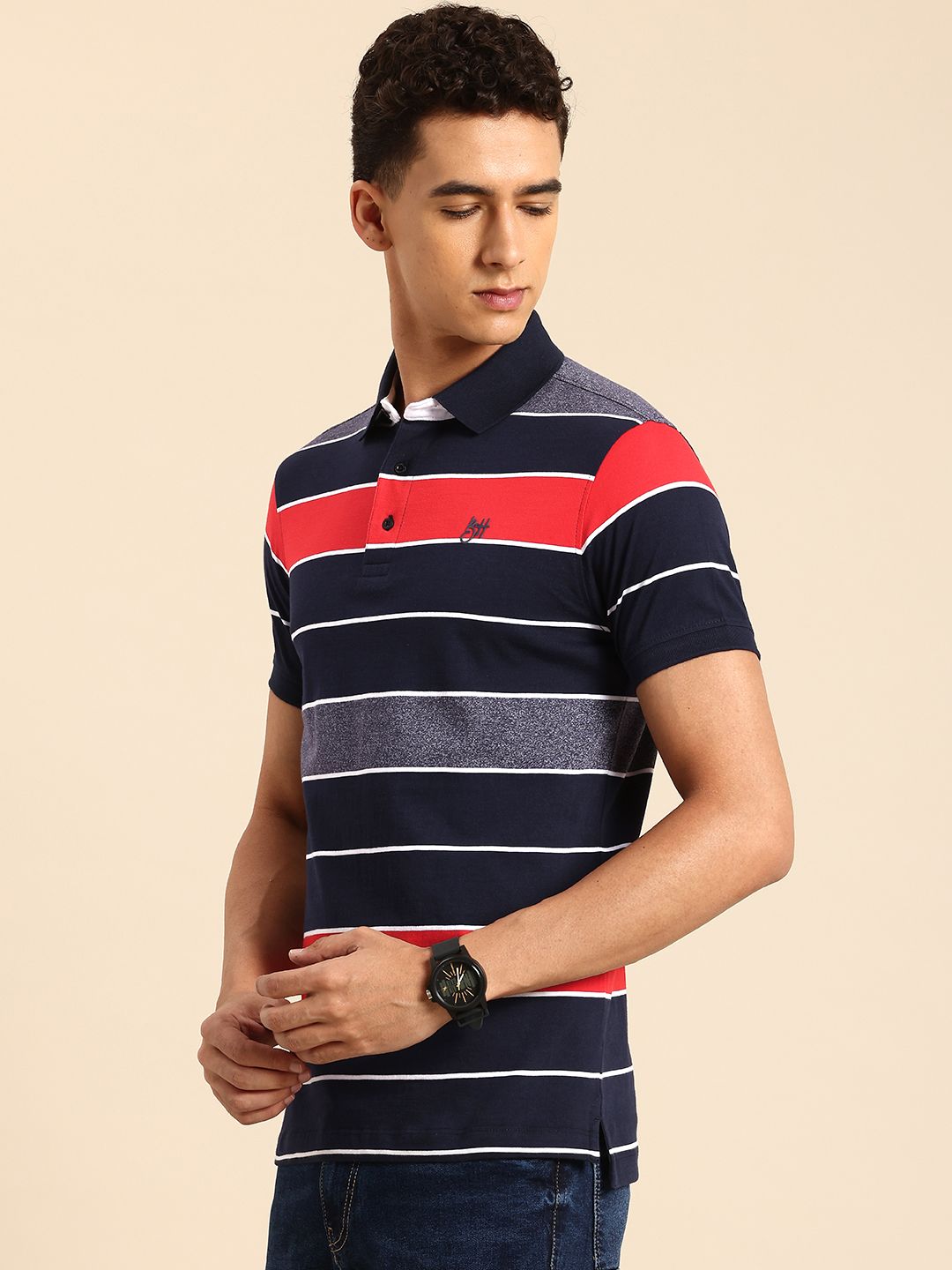 Being Human Striped Polo Collar T-shirt